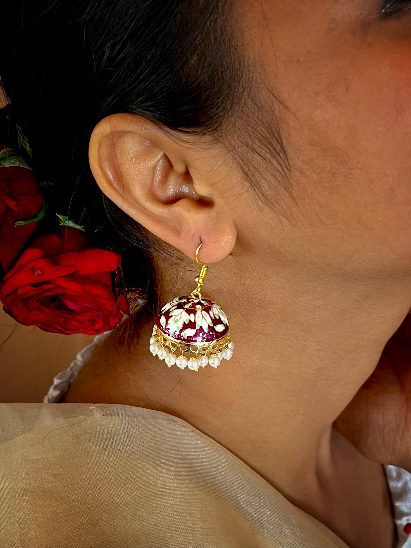 Meenakari Dome Shape Jhumka Earring