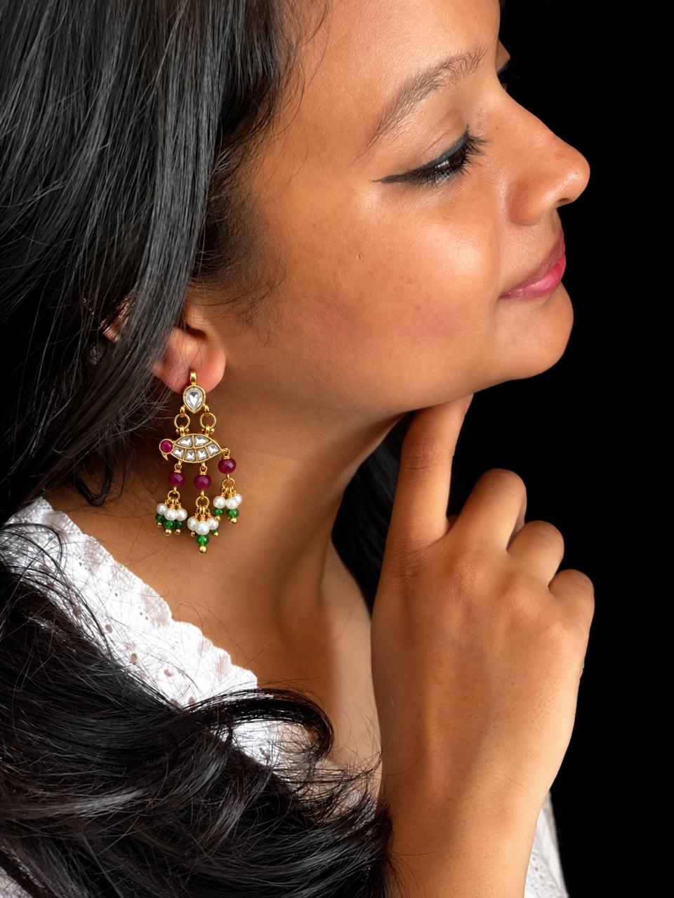 Bird Shape Pachi Kundan Beaded Earring