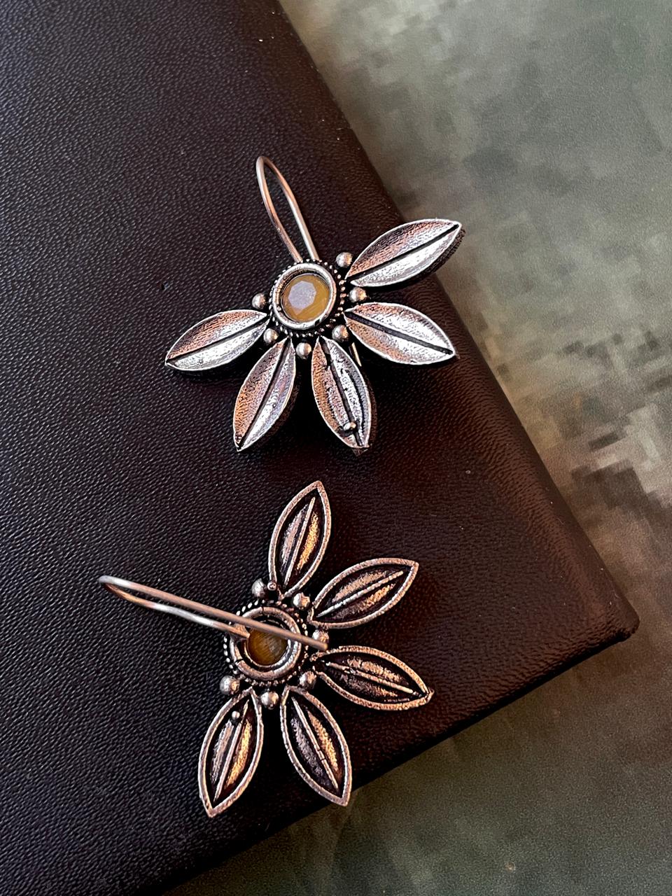 Half Flower Oxidized Ethnic Stud Earring