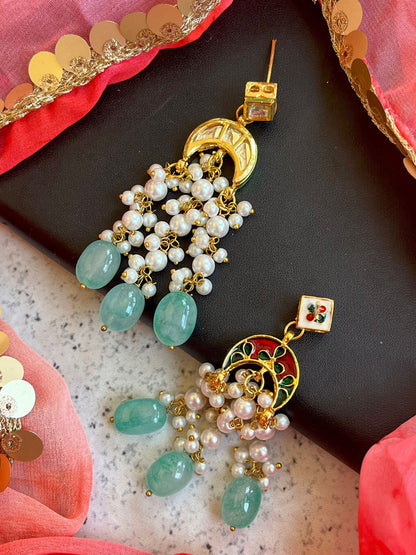 Kundan, Cheer and Glass Jade Stone Earring