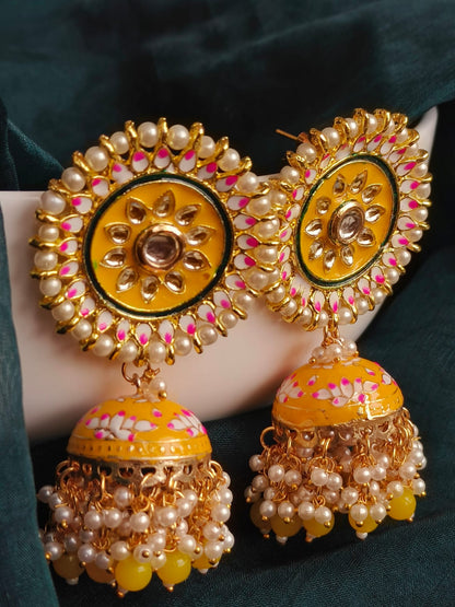 Meenakari Partywear Heavy Jhumka with Top Earring