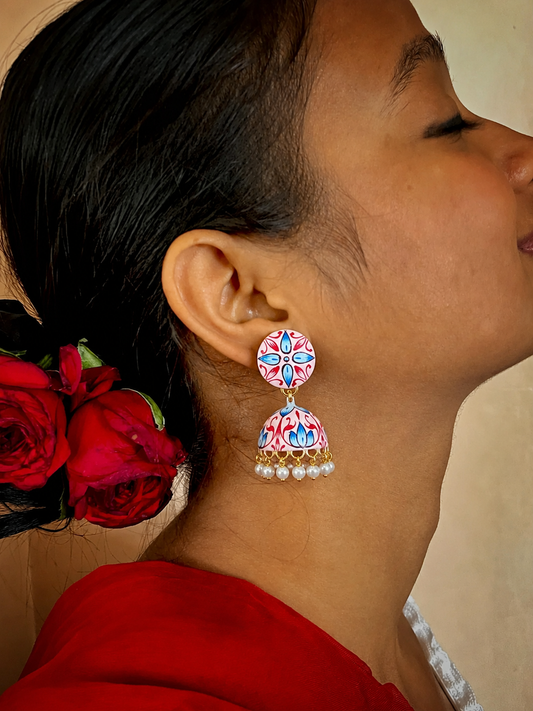 Meenakari Flower Print Partywear Earring