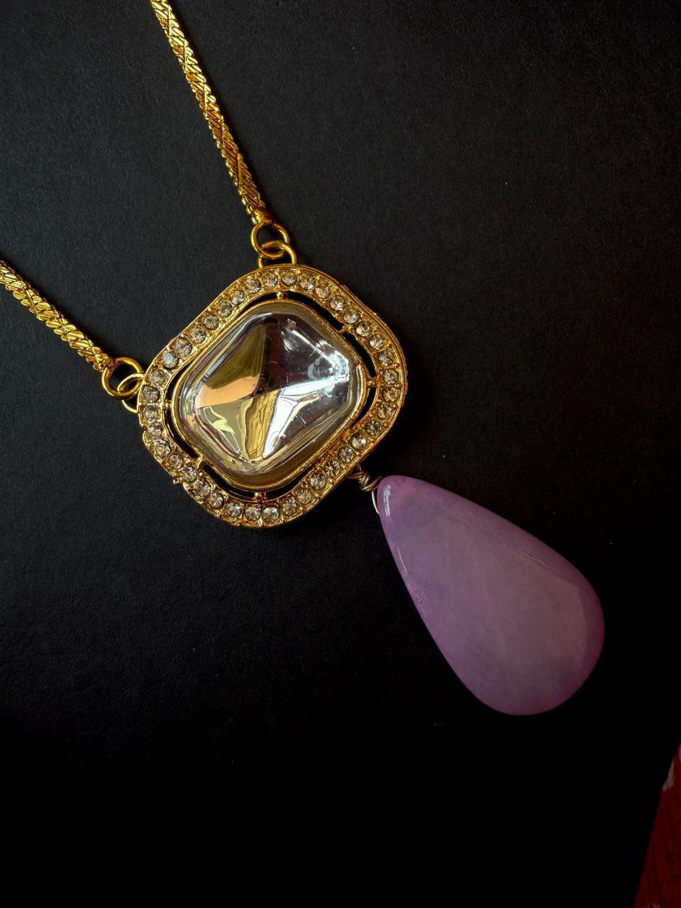 Kundan with Natural Stone PendantChain Necklace