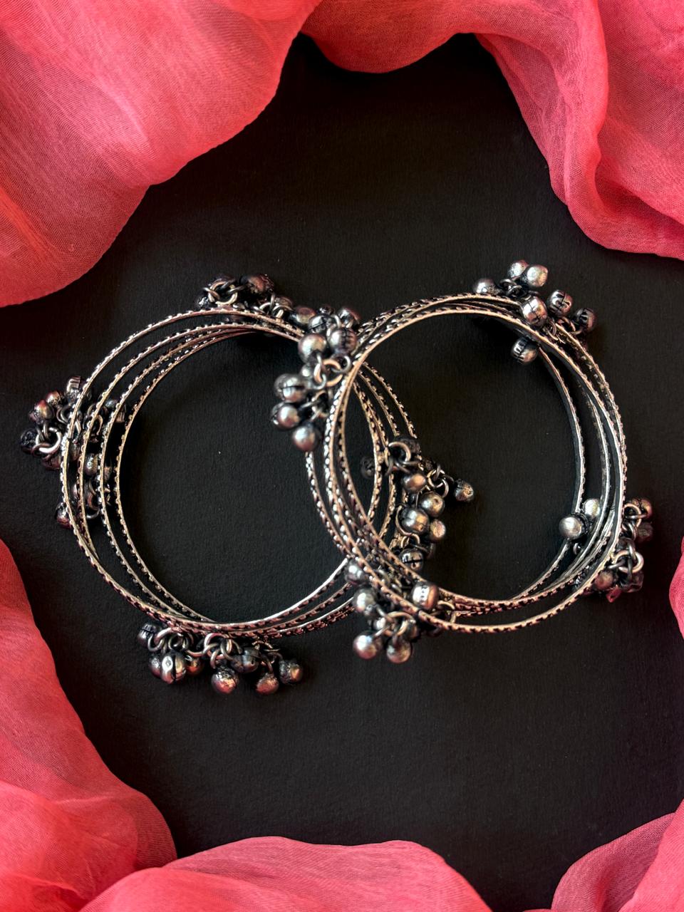 Oxidized Ghunghroo Bangles (set of 8 Bangles)