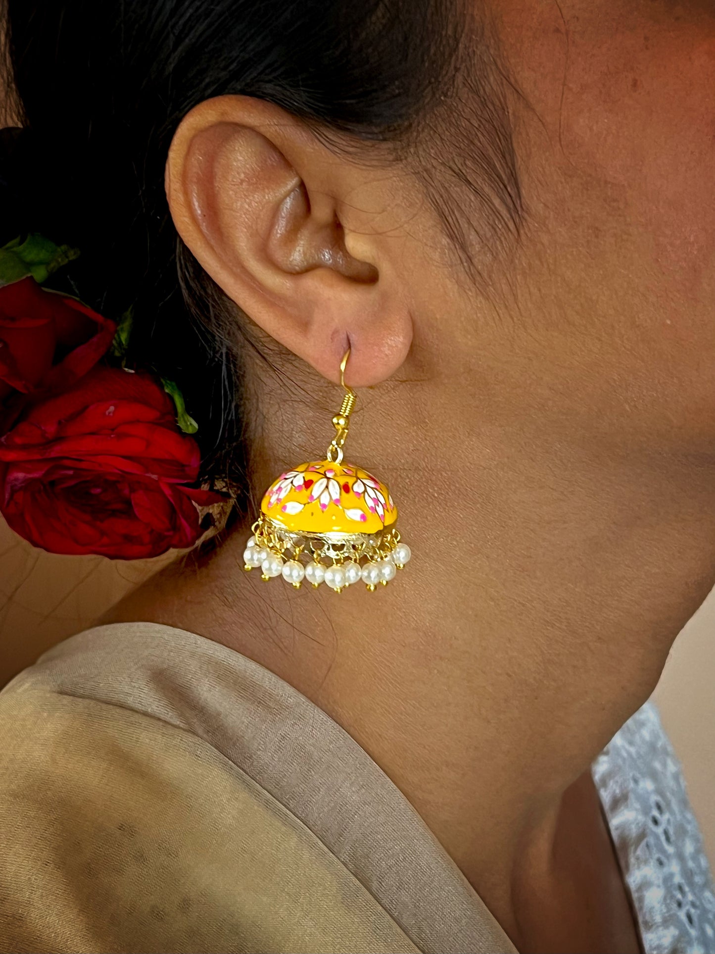Meenakari Dome Shape Jhumka Earring