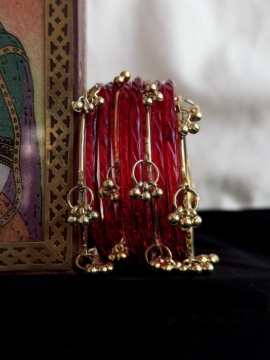 Glass Bangles with Golden Metal Bangles set