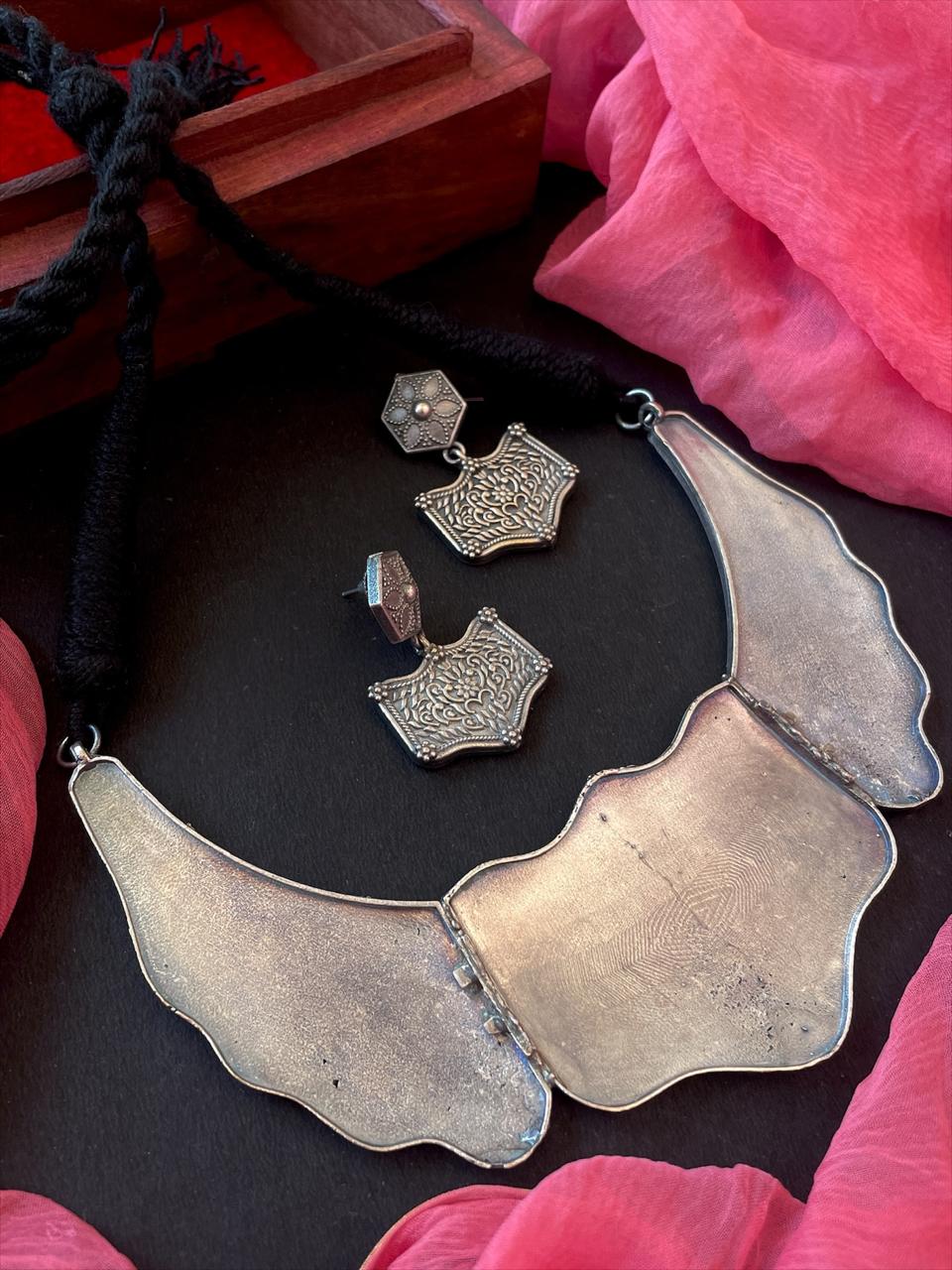 Oxidized Choker with Earring Ethnic Set