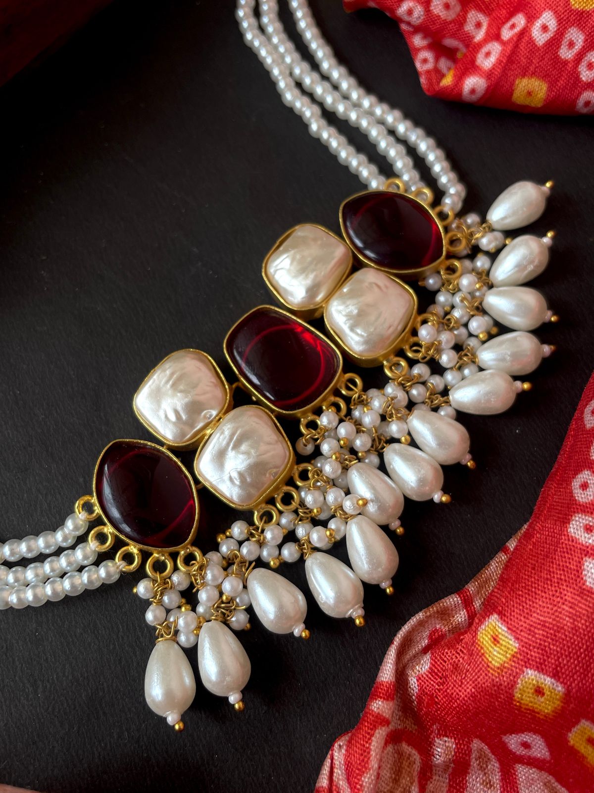 Sea Shell with Monalisa Stone Choker with Earring Set