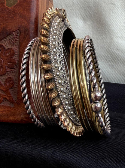 Silver and Golden Bangles with Dual Tone Kada set