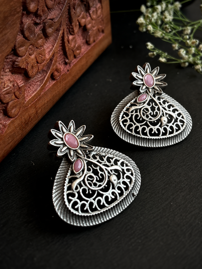 Silver Replica Oval Shape Stud Earring with Monalisa stone