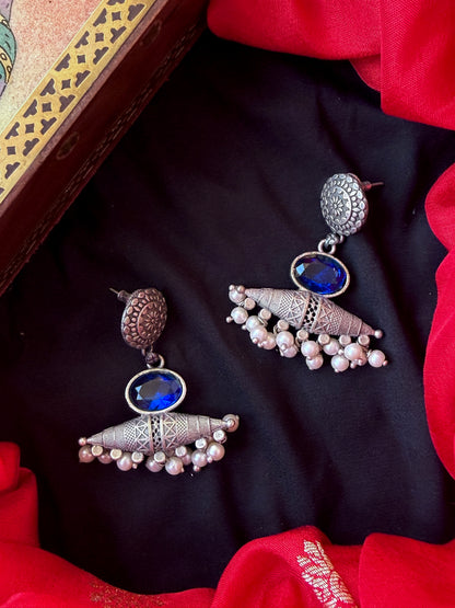 Monalisa Stone Black Polish Antique Look Earring
