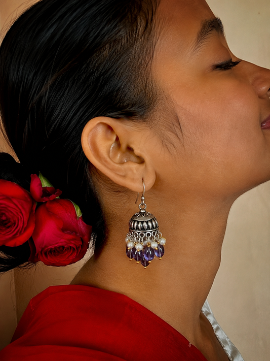 Stone Beaded Partywear Oxidized Jhumki Earring
