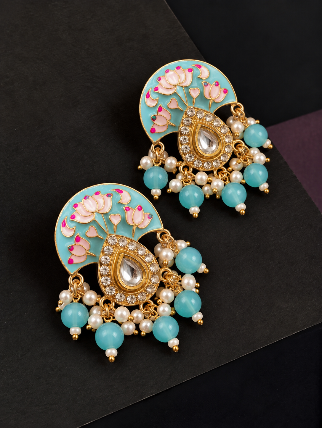 Meenakari Kundan Hand Painted Stud Earring