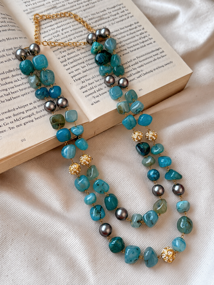 Jade stone with Shell Pearl Double Layer Mala