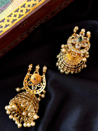 AD Stone Matt Finish Golden Temple Earring