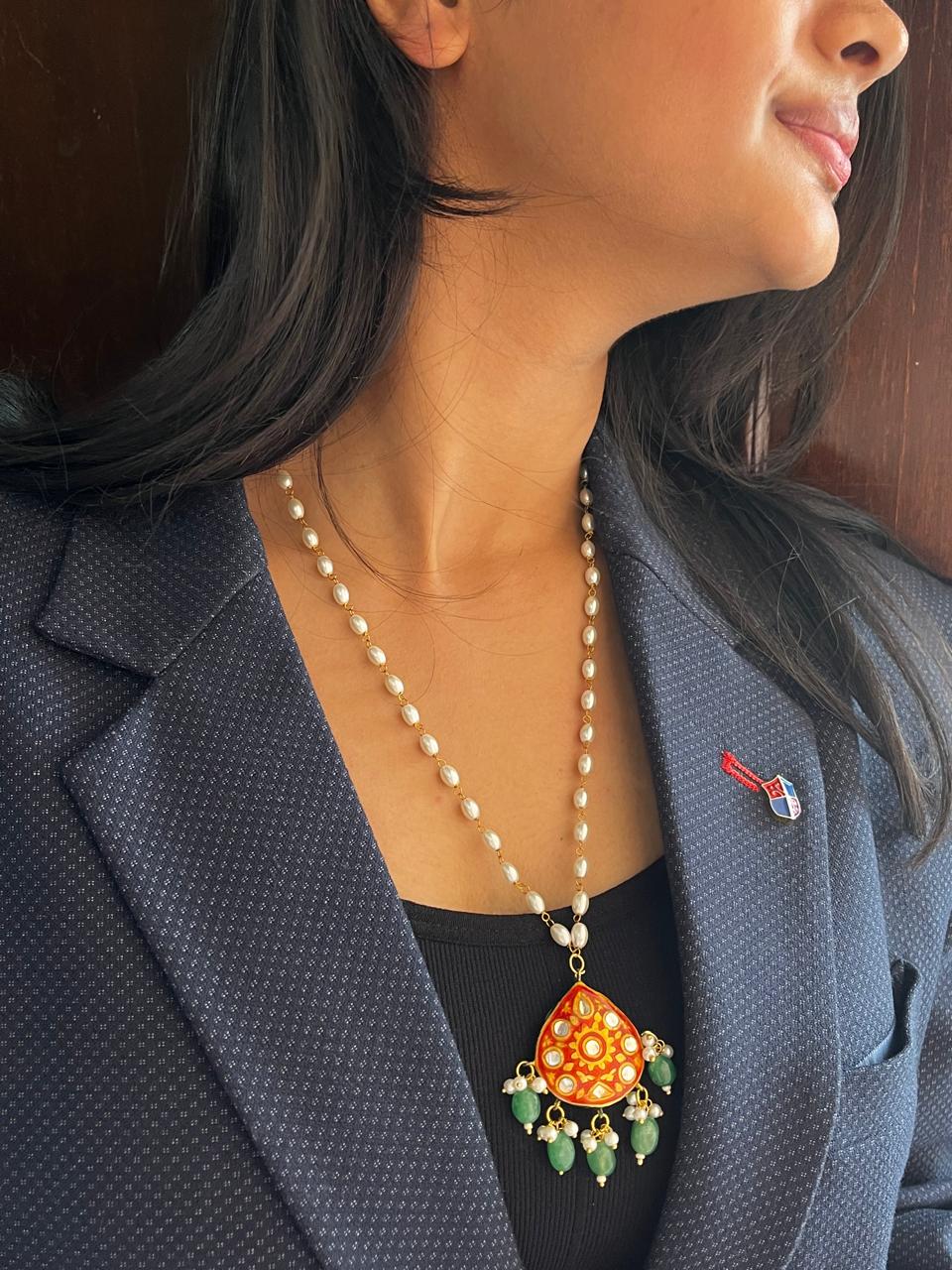 Lakh Pendant Rice Shell Pearl Mala Necklace