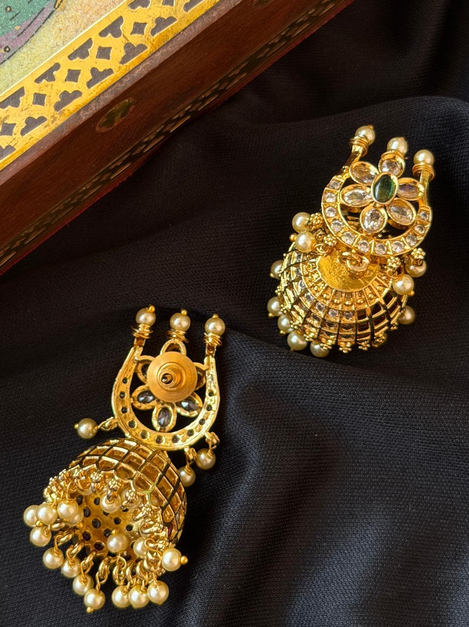 AD Stone Matt Finish Golden Temple Earring