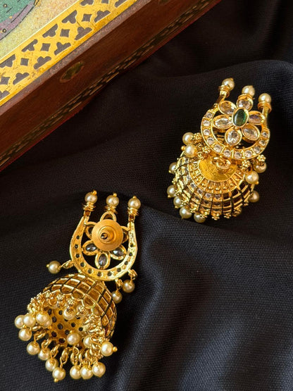 AD Stone Matt Finish Golden Temple Earring
