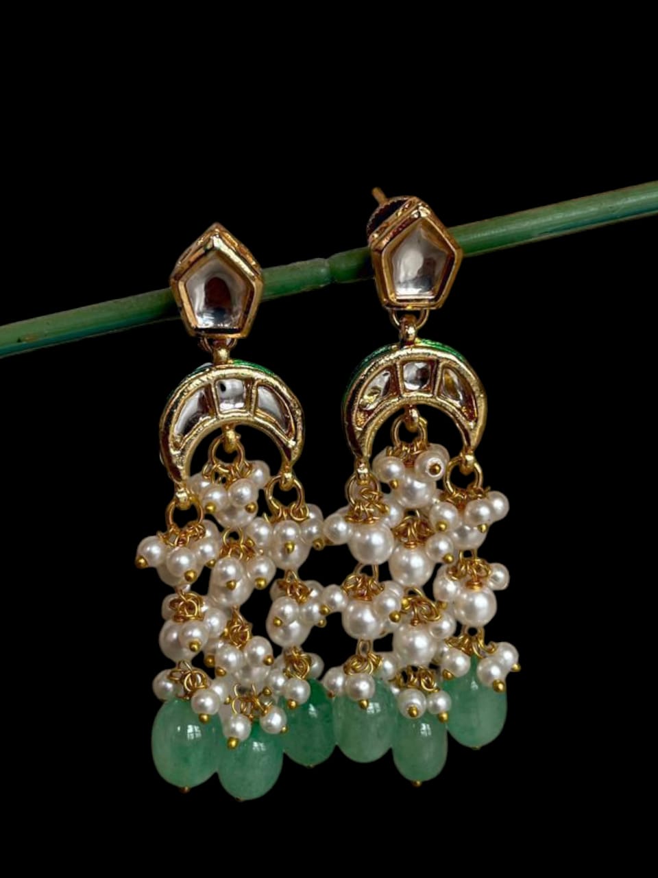 Kundan, Cheer and Glass Jade Stone Earring