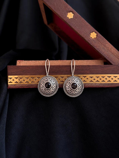 Monalisa Stone Oxidized Round Earring