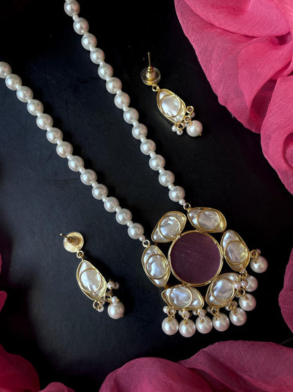 Monalisa Stone Shell Pearl Necklace with Earring set
