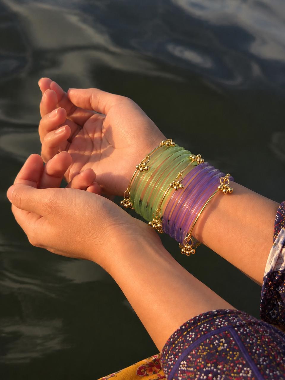 Acrylic Bangles with Metal Bangles set