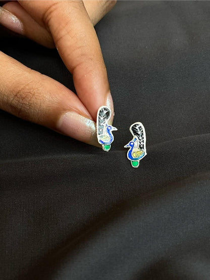 Meenakari Peacock Shape 92.5 Silver Stud Earring