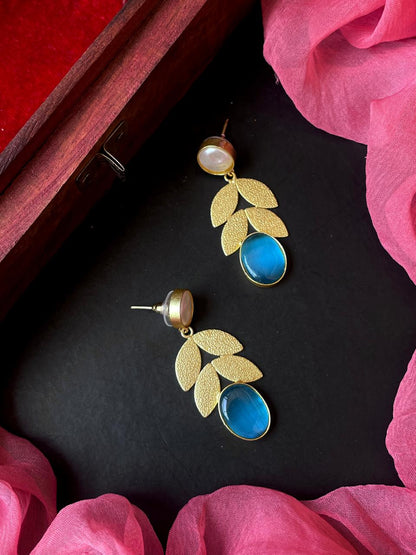 Monalisa Stone Sell Pearl Golden Leaf Earring