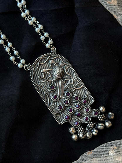 Peacock Oxidized Pendant Beaded Chain Necklace