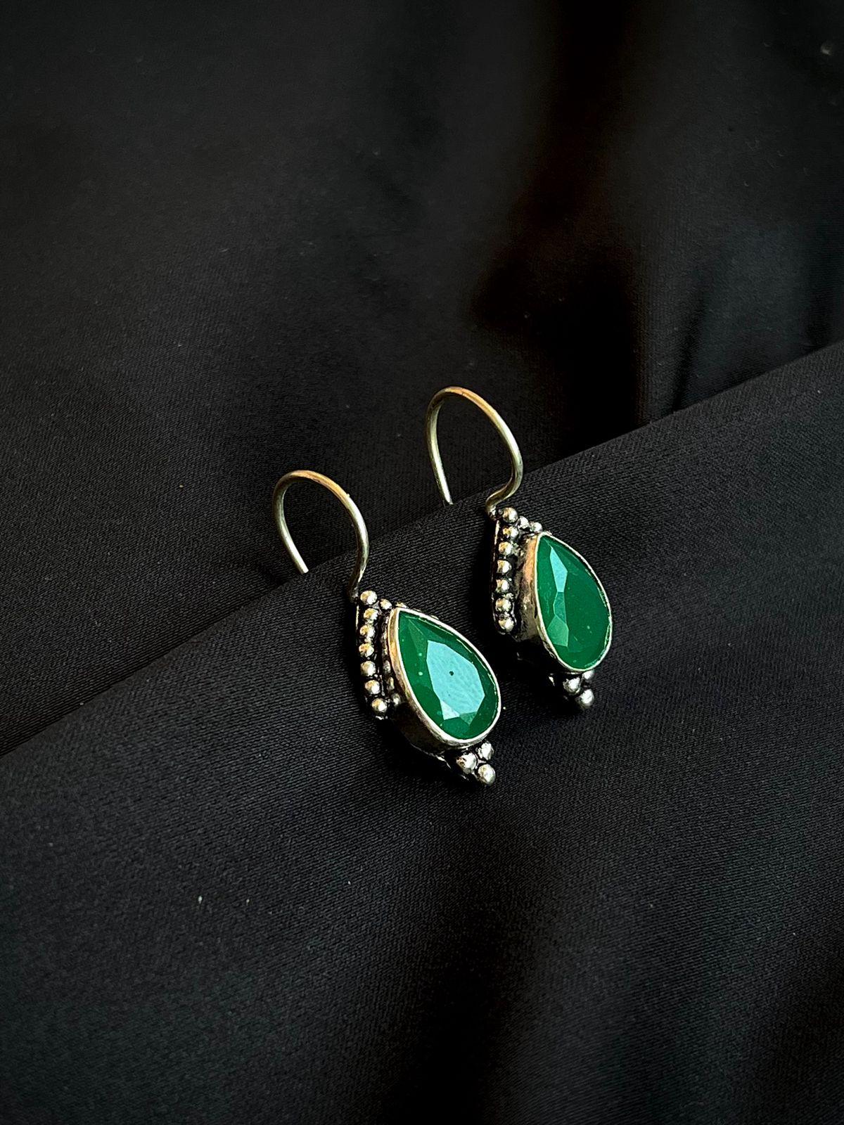 Green Stone 92.5 Silver Stud Earring