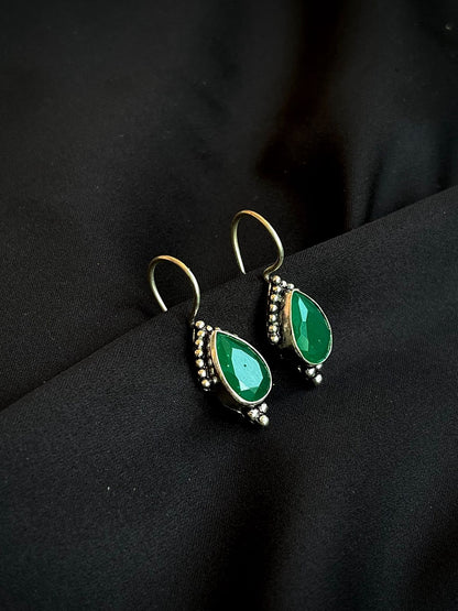 Green Stone 92.5 Silver Stud Earring