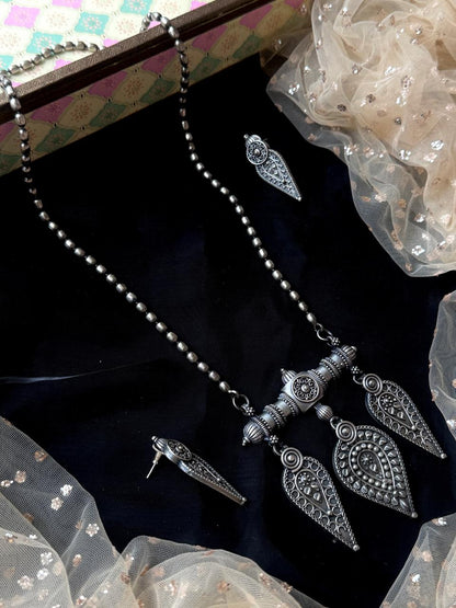 Oxidized Partywear Long Necklace with Earring set