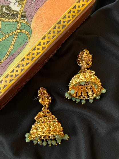Matt Finish Partywear Golden Temple Earring