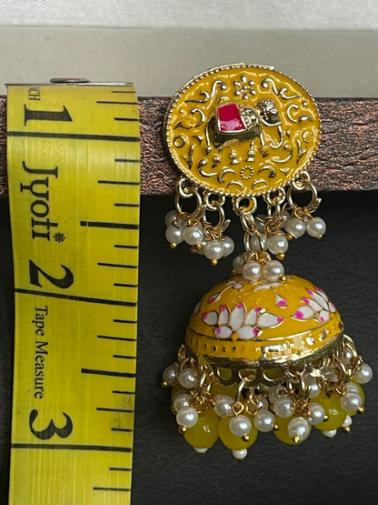 Elephant Top Meenakari Jhumka Earring