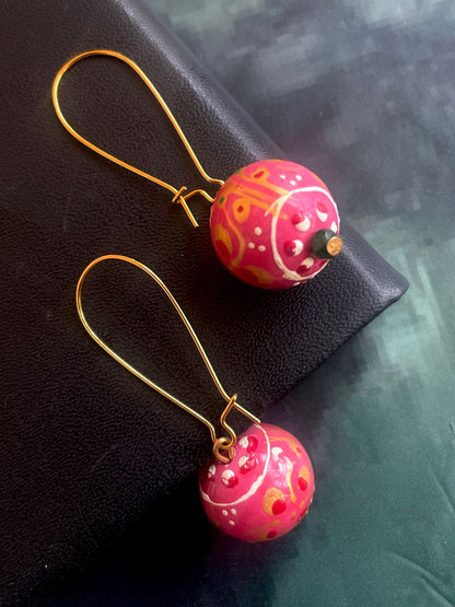 Hand Painted Wooden Beads Earring