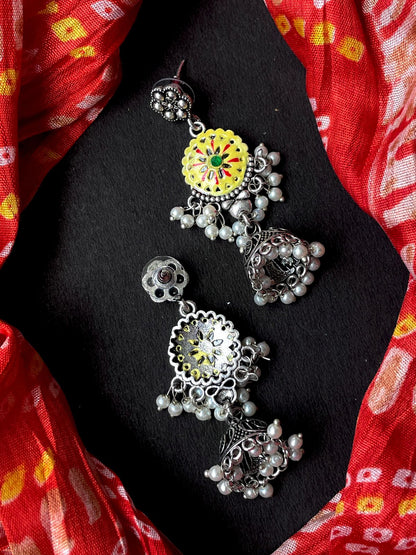 Hand Painted Oxidized Jhumka Earring