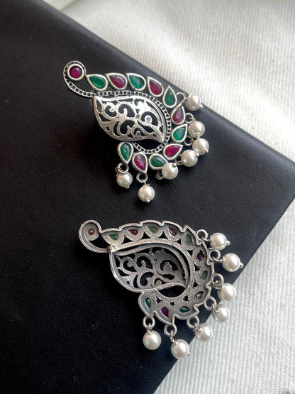 Oxidized Ethnic Big Stud Earring