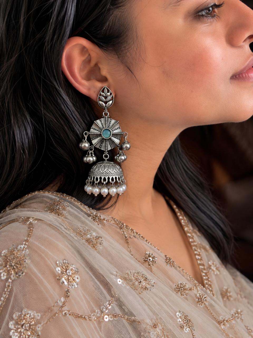Oxidized Top with Jhumki Partywear Earring