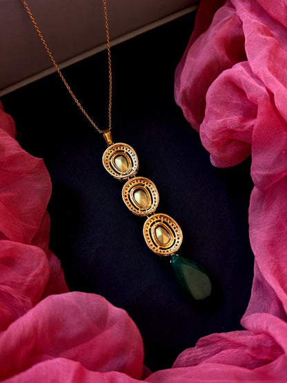 Three Kundan with Stone Chain Necklace