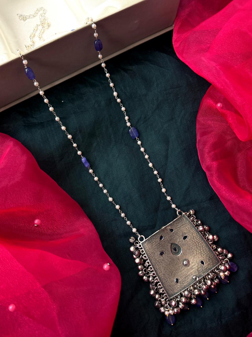 Oxidized Pendant Beaded Chain Necklace