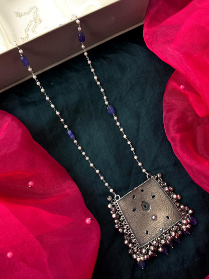 Oxidized Pendant Beaded Chain Necklace