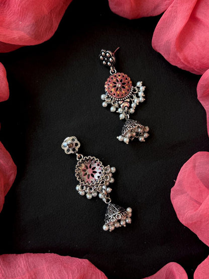 Hand Paited Top and Oxidized Jhumki Earring