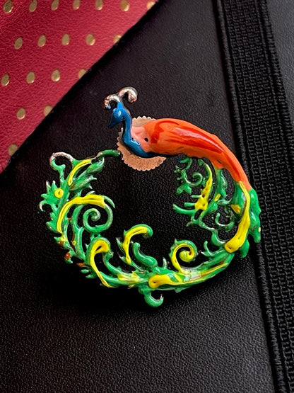 Hand Painted Peacock shape Oxidized Stud Earring