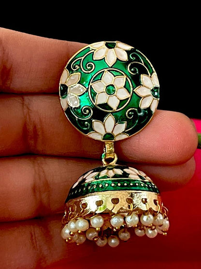Meenakari Flower Print Top Jhumki Earring