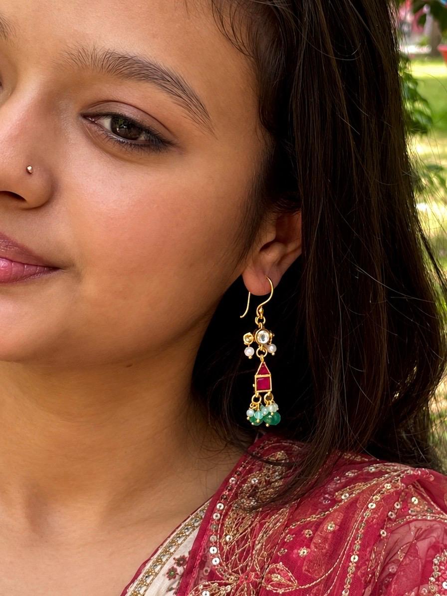 Pachi Kundan Beaded Geometrical Earring