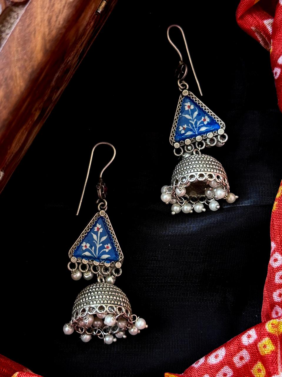 Hand Painted Top with Oxidized Jhumki Earring