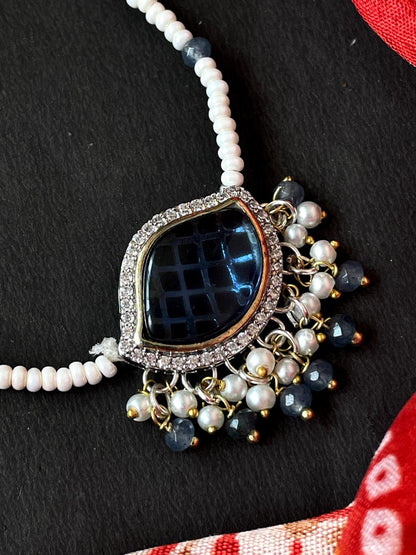 Monalisa with AD stone Pendant Beaded Mala Necklace