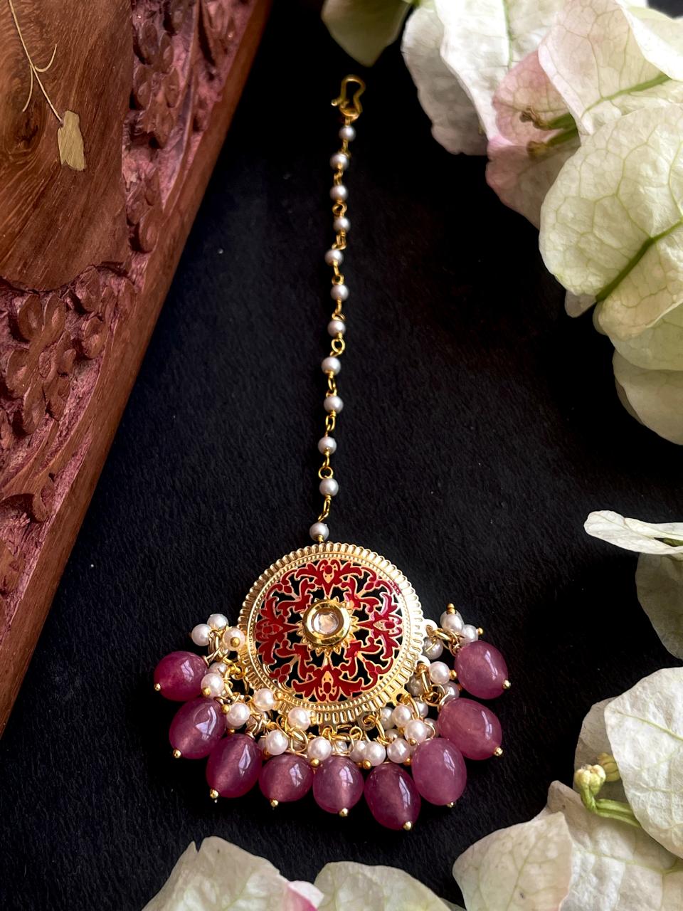 Stone Bead Meenakari Mangtika