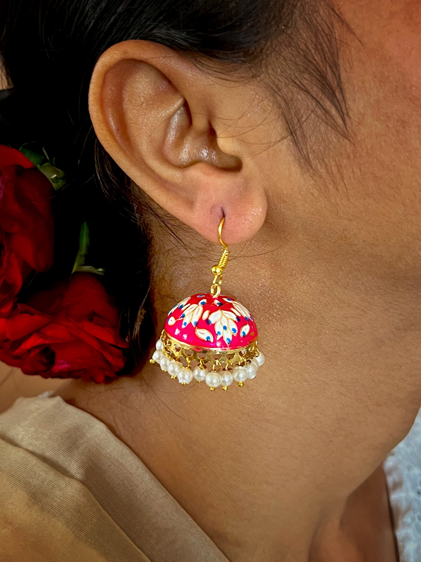 Meenakari Dome Shape Jhumka Earring