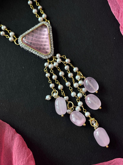 AD with Monalisa Jade Stone Beaded Pendant Beaded Mala Necklace